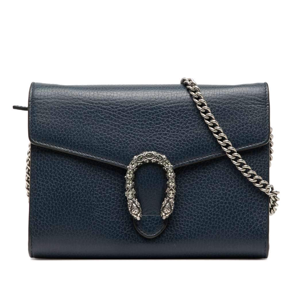 Gucci Mini Leather Dionysus Wallet on Chain Blue Leather Very good - Front View