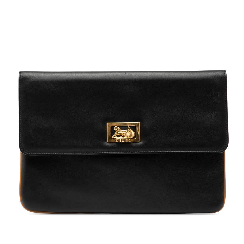 Celine Leather Carriage Clutch Black Leather Very good - Front View