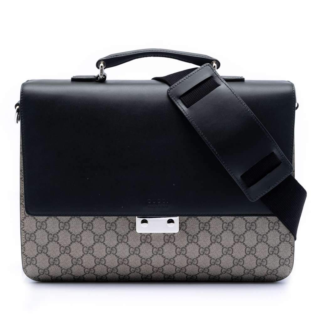 Gucci GG Supreme Briefcase Brown Canvas Very good condition - Front View