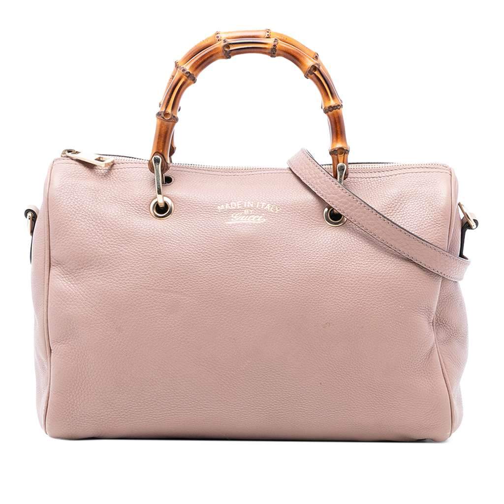 Gucci Medium Calfskin Bamboo Shopper Boston Bag Pink Leather Very good - Front View