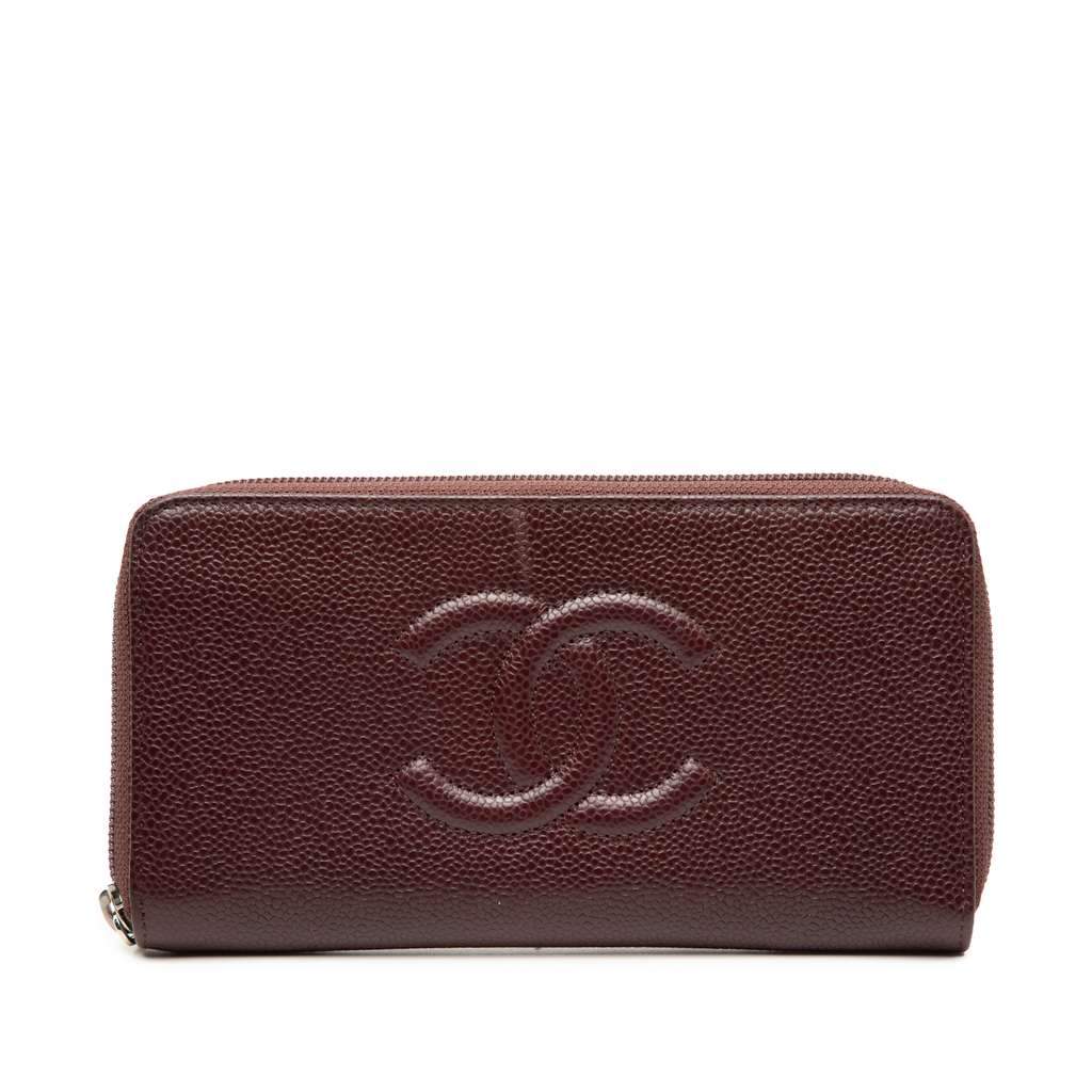 Chanel CC Caviar Zip Around Wallet Red Leather Very good - Front View