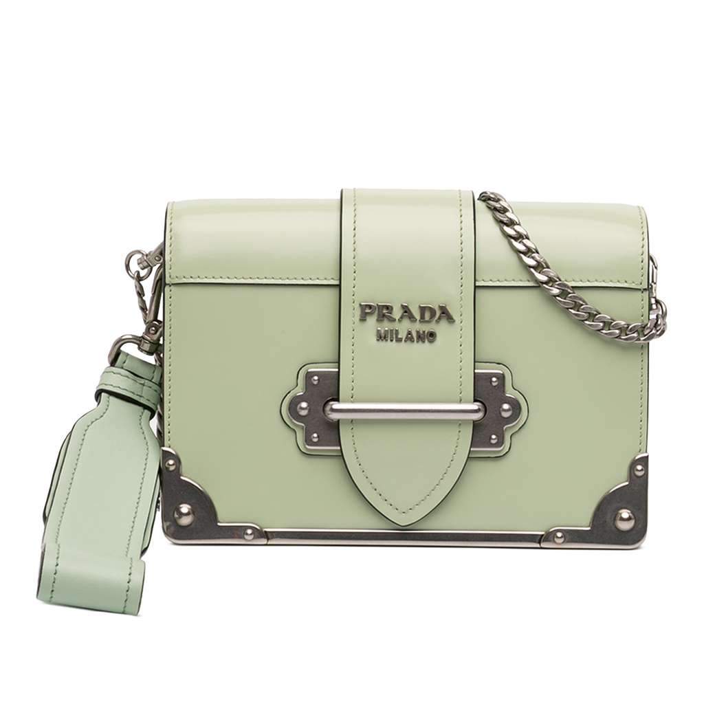 Prada Spazzolato Soft Calfskin Cahier Crossbody Green Leather Very good - Front View