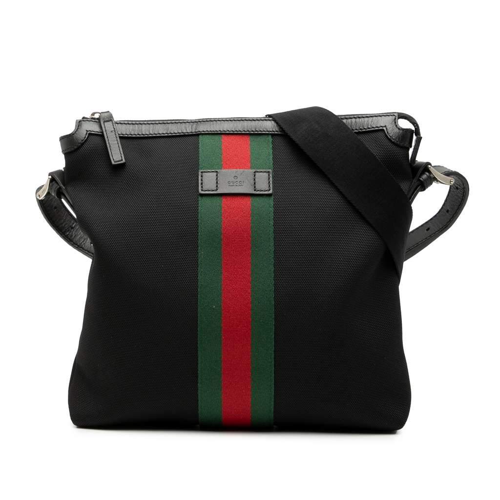 Gucci GG Techno Canvas Web Messenger Bag Black Canvas Good - Front View