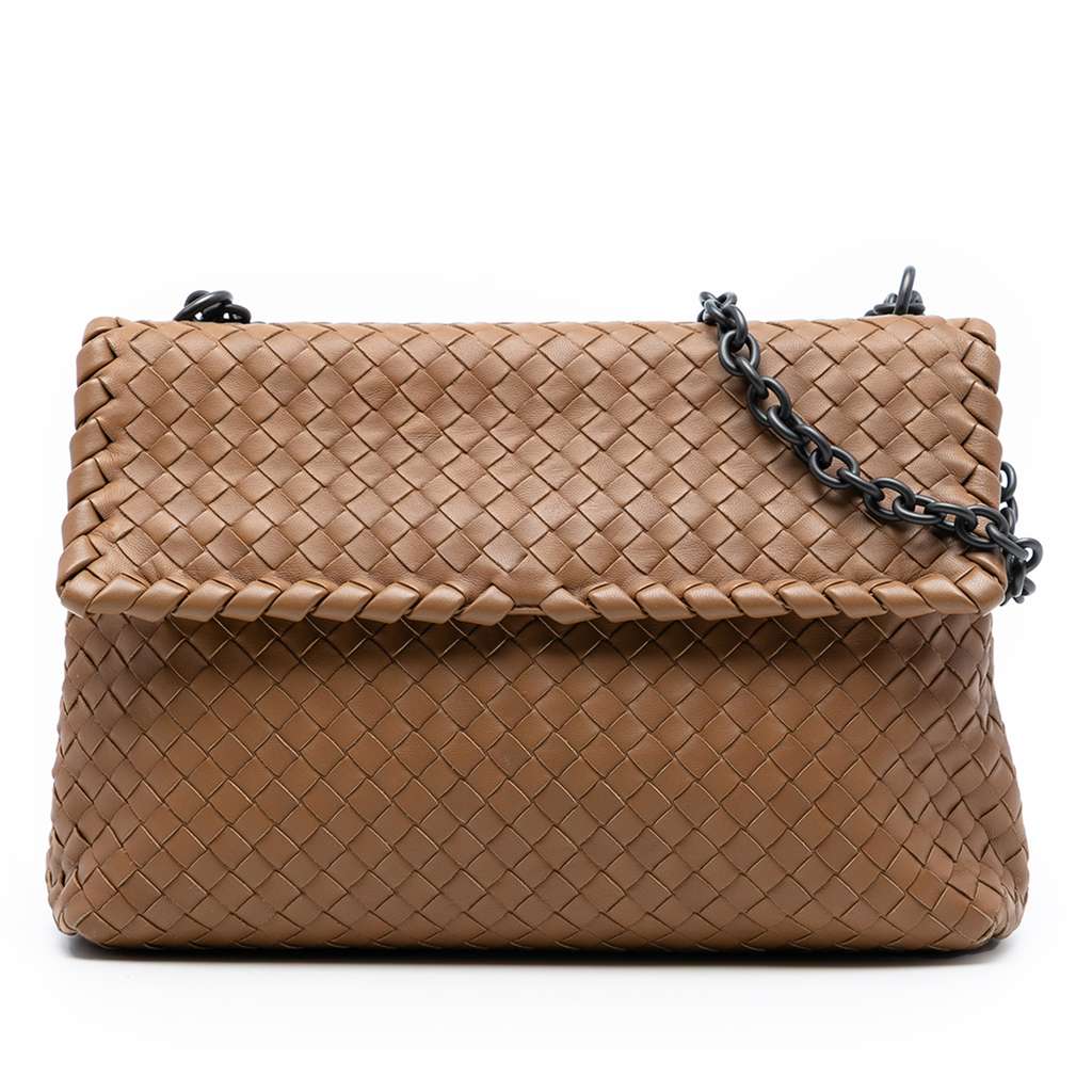 Bottega Veneta Medium Nappa Intrecciato Olimpia Shoulder Bag Brown Leather Very good condition - Front View