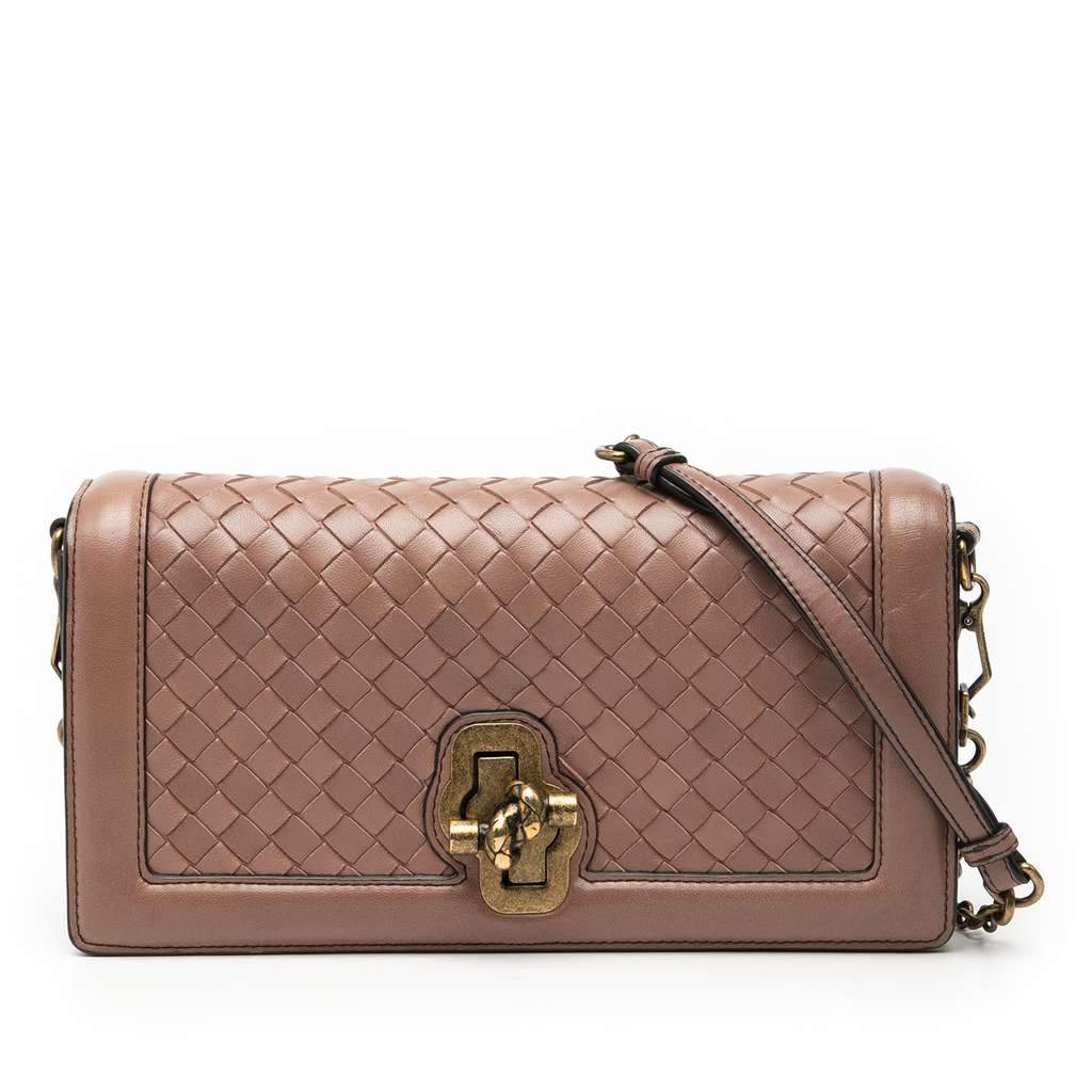 Bottega Veneta Nappa Intrecciato Olimpia Knot Crossbody Brown Leather Very good condition - Front View