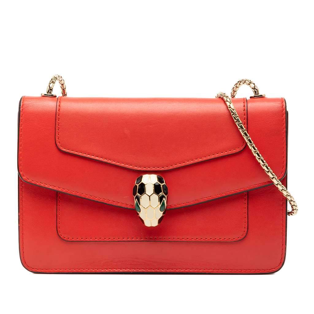 Bvlgari Mini Calfskin Serpenti Forever Clutch with Chain Red Leather Very good condition - Front View