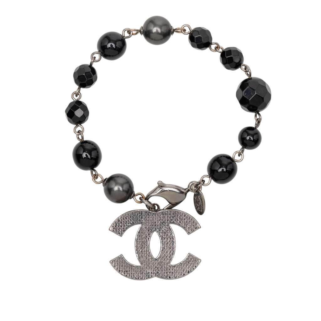 Chanel Silver Plated CC Faux Pearl Bracelet Silver Metal Very good - Front View