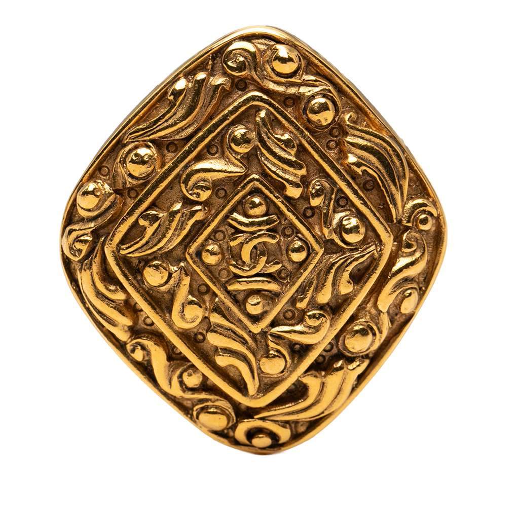 Chanel CC Gold Plated Diamond Byzantine Brooch Gold Metal Very good - Front View