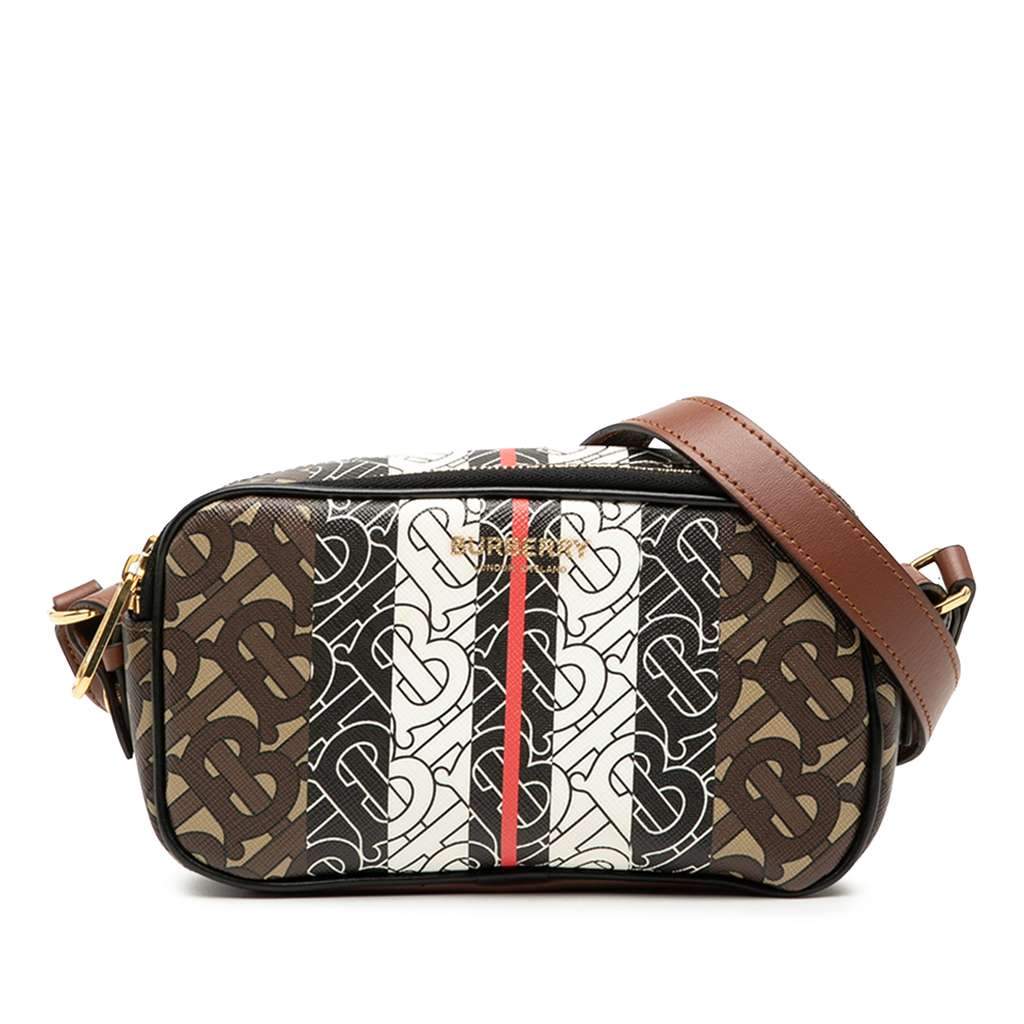 Burberry TB Monogram E-Canvas Stripe Camera Bag Brown Canvas Very good - Front View