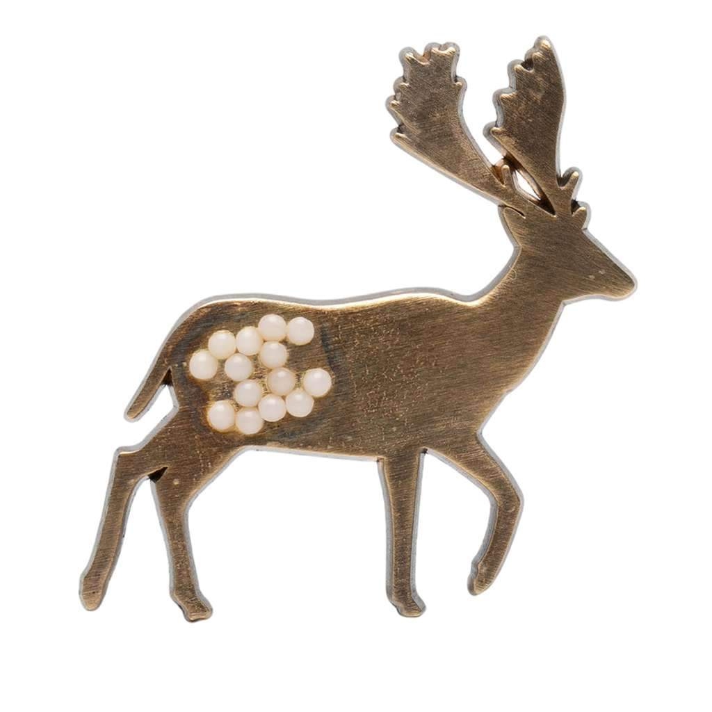 Chanel CC Gold Plated Faux Pearl Deer Brooch Gold Metal Very good - Front View