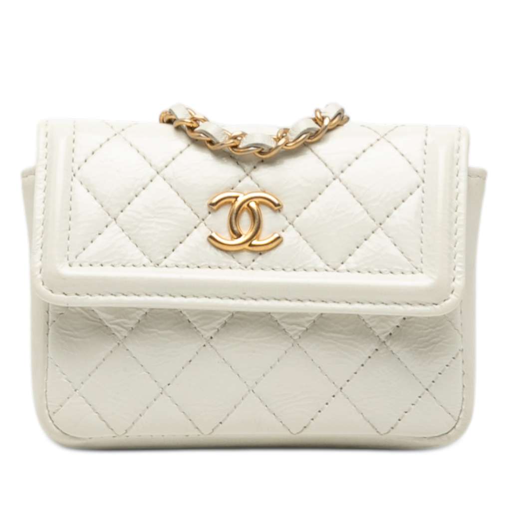 Chanel Mini CC Shiny Aged Calfskin Waist Bag White Leather Very good condition - Front View