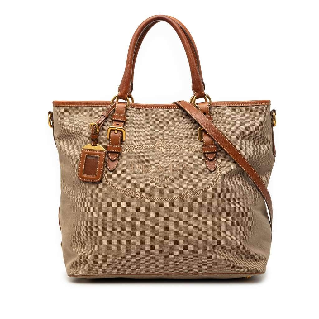 Prada Canvas Canapa Logo Convertible Tote Brown Canvas Very good - Front View