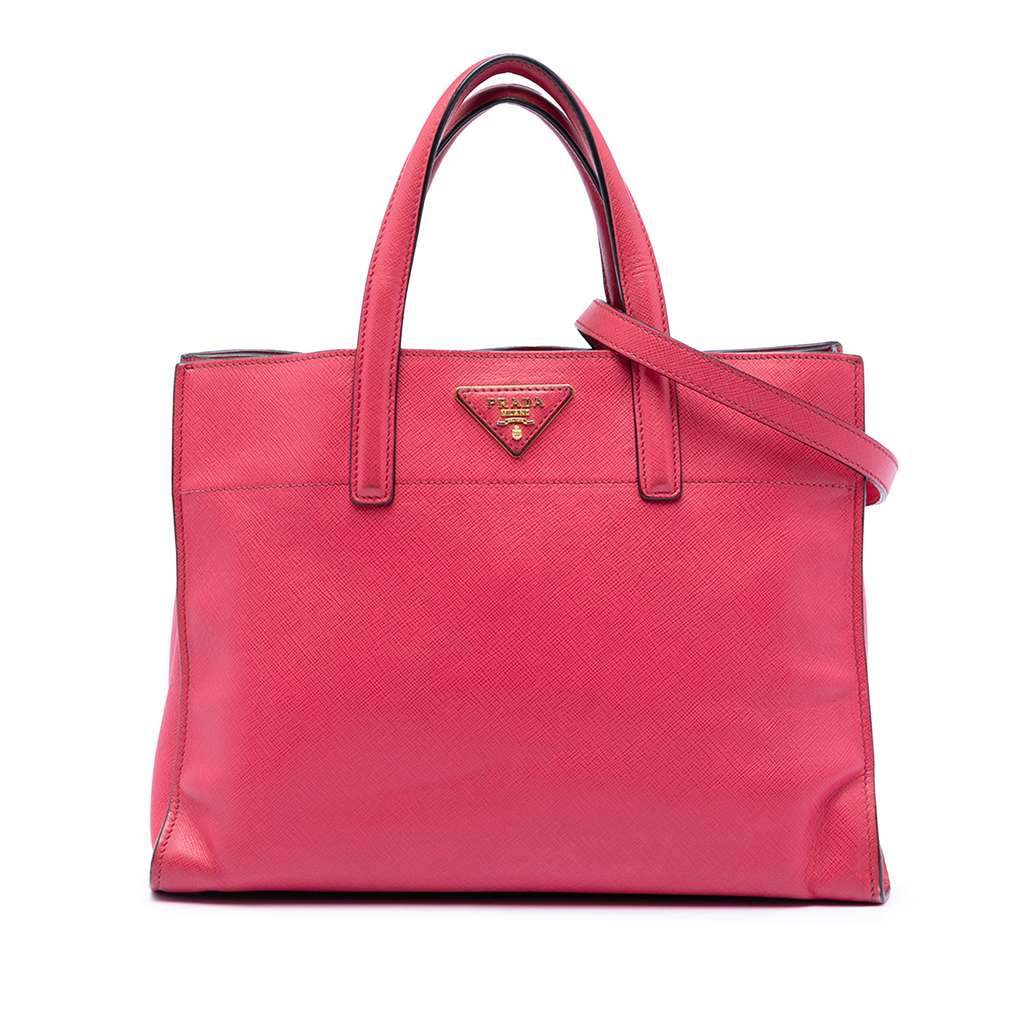 Prada Saffiano Soft Triple Pocket Tote Pink Leather Very good - Front View
