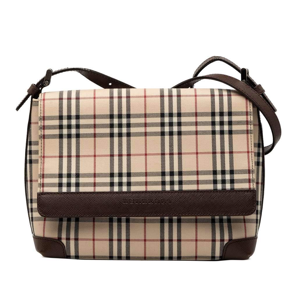 Burberry House Check Canvas Flap Crossbody Brown Canvas Very good - Front View