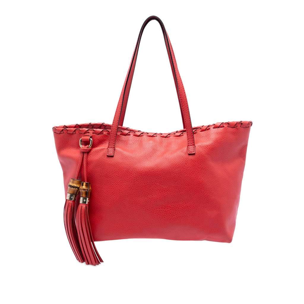 Gucci Leather Bamboo Tassel Tote Red Leather Very good - Front View