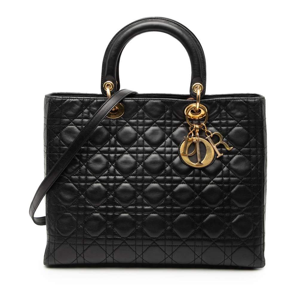 Dior Large Lambskin Cannage Lady Dior Black Leather Very good condition - Front View