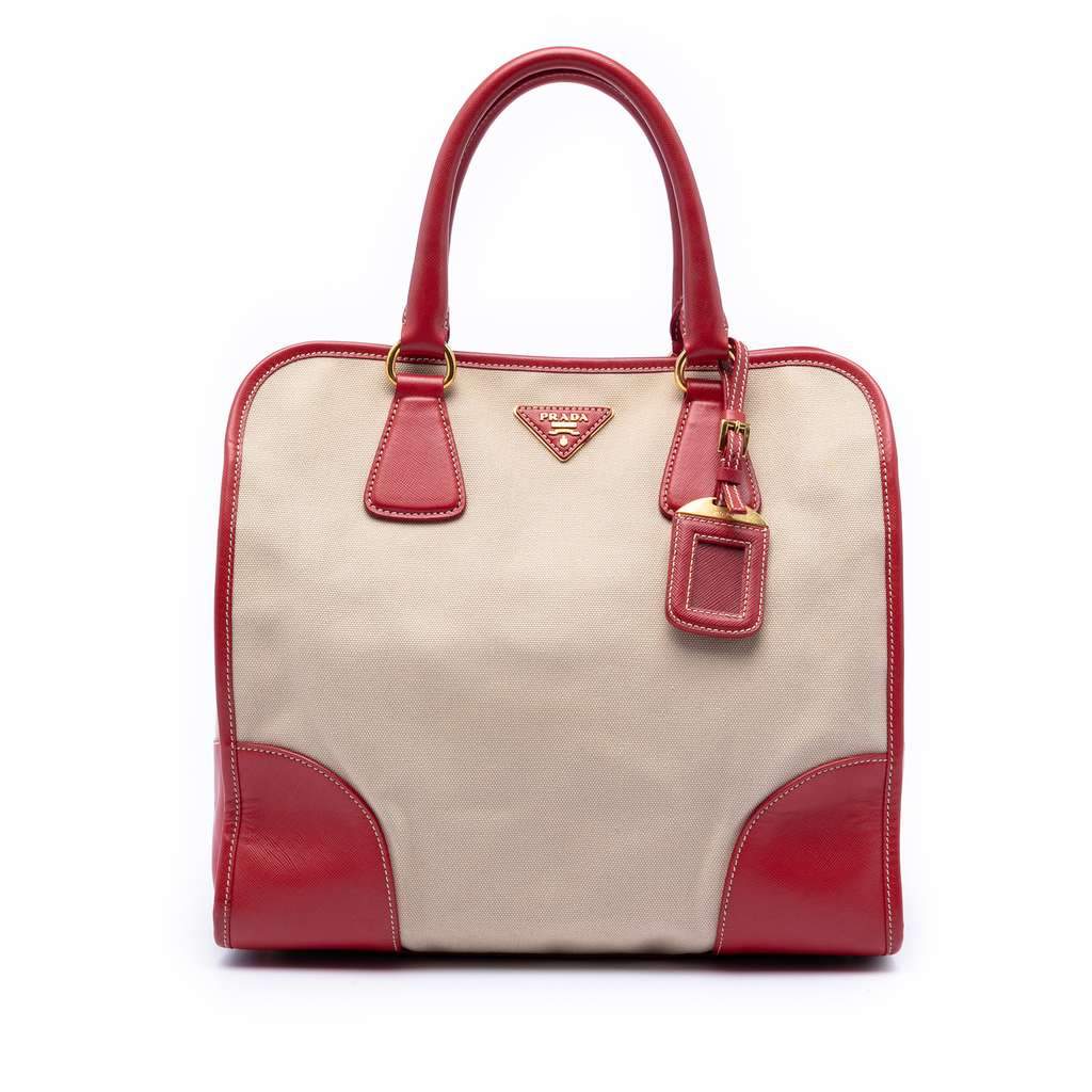 Prada Saffiano Trimmed Canvas Canapa Satchel Brown Canvas Very good - Front View