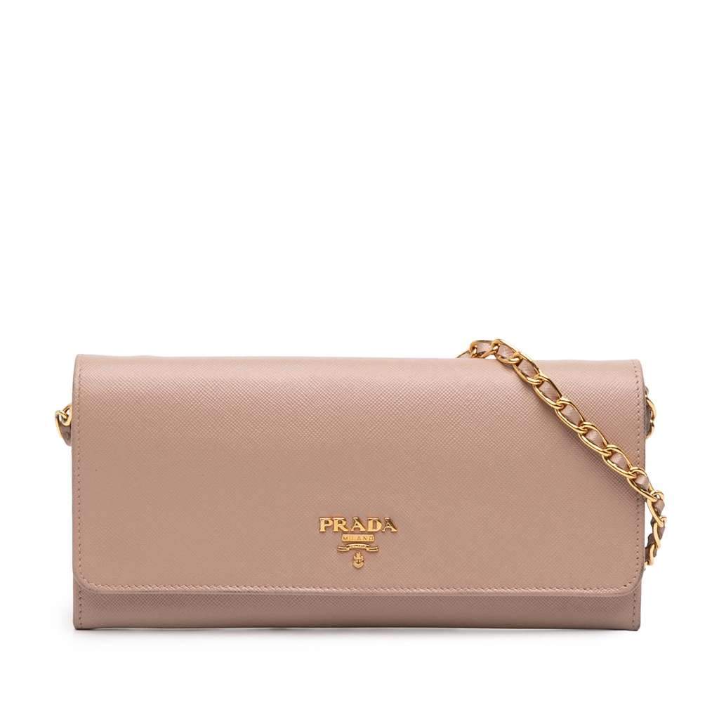 Prada Saffiano Wallet on Chain Brown Leather Good condition - Front View