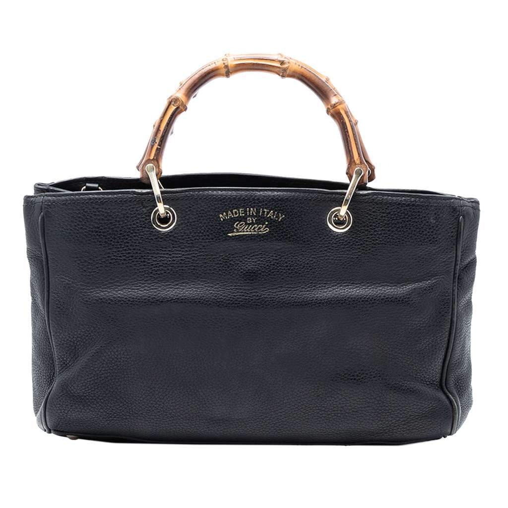 Gucci Medium Calfskin Bamboo Shopper Satchel Black Leather Very good - Front View