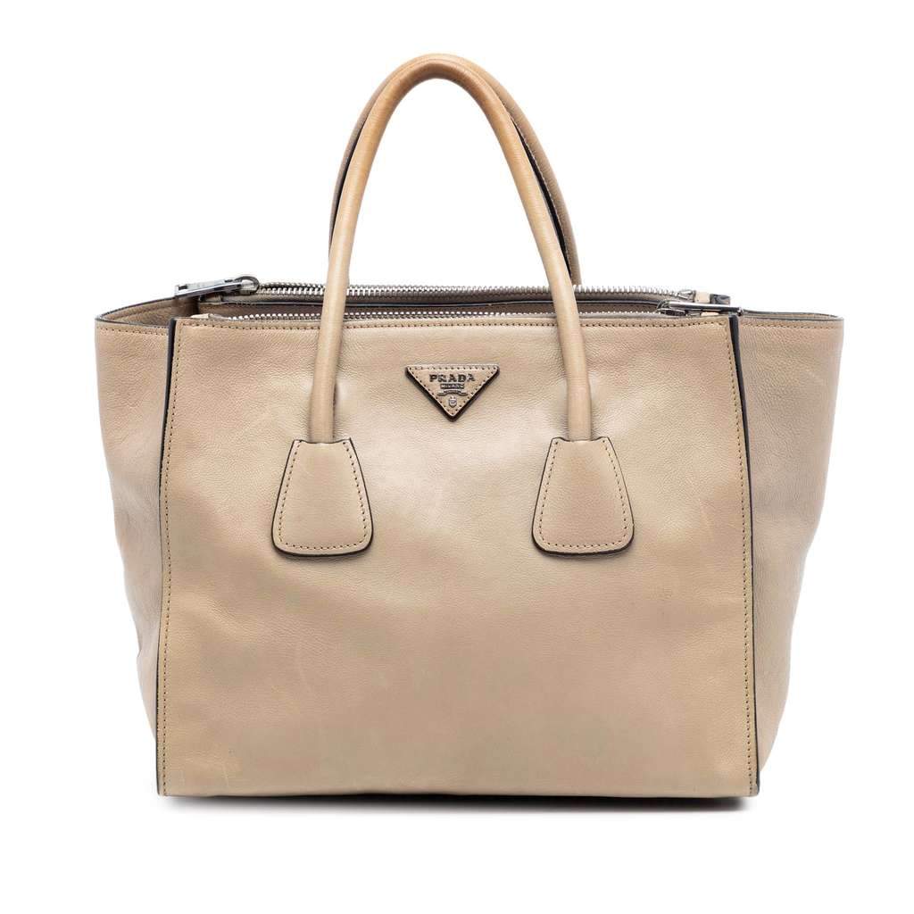 Prada Glace Calf Twin Pocket Double Handle Satchel Brown Leather Very good - Front View
