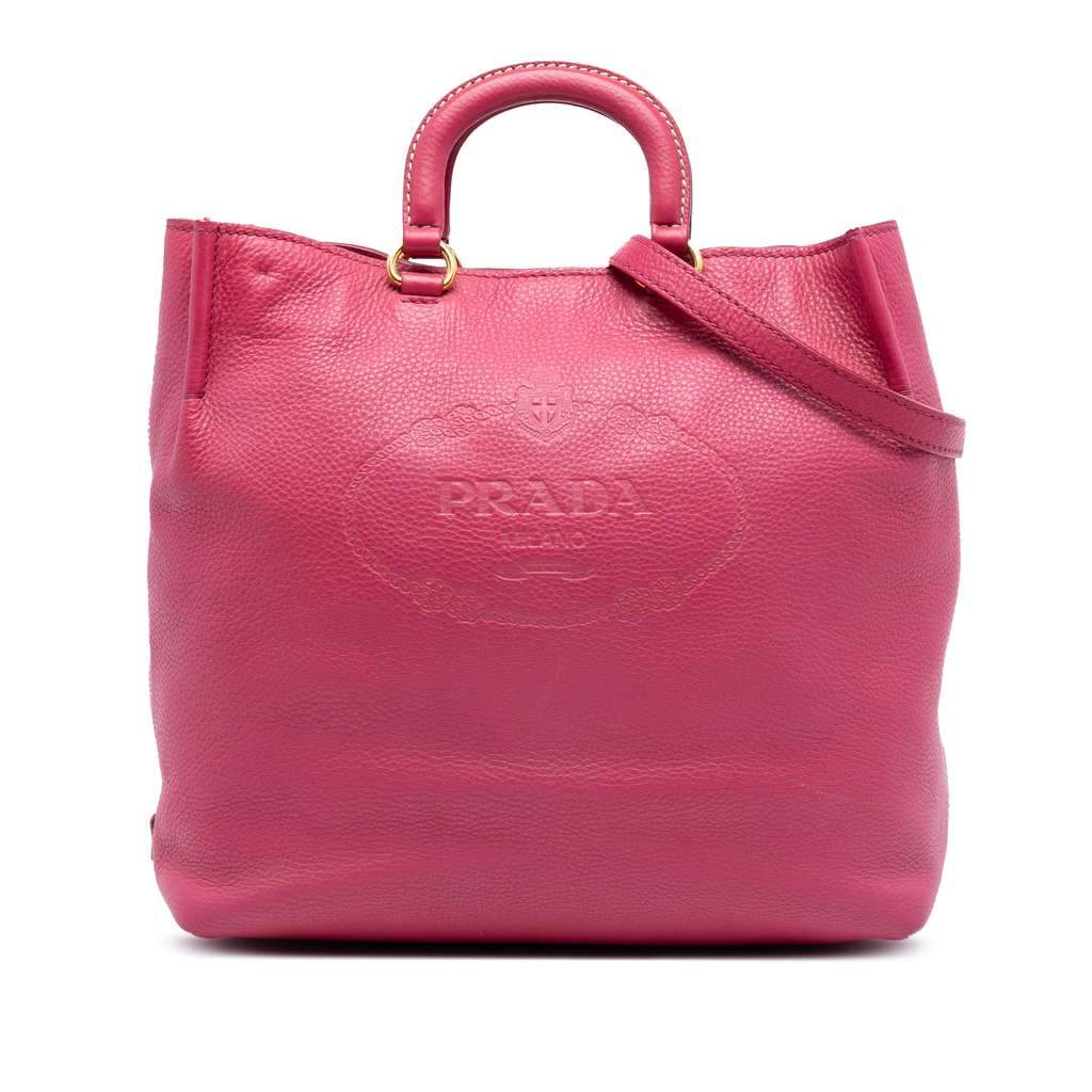 Prada Vitello Daino Embossed Canapa Logo Open Convertible Tote Pink Leather Very good condition - Front View