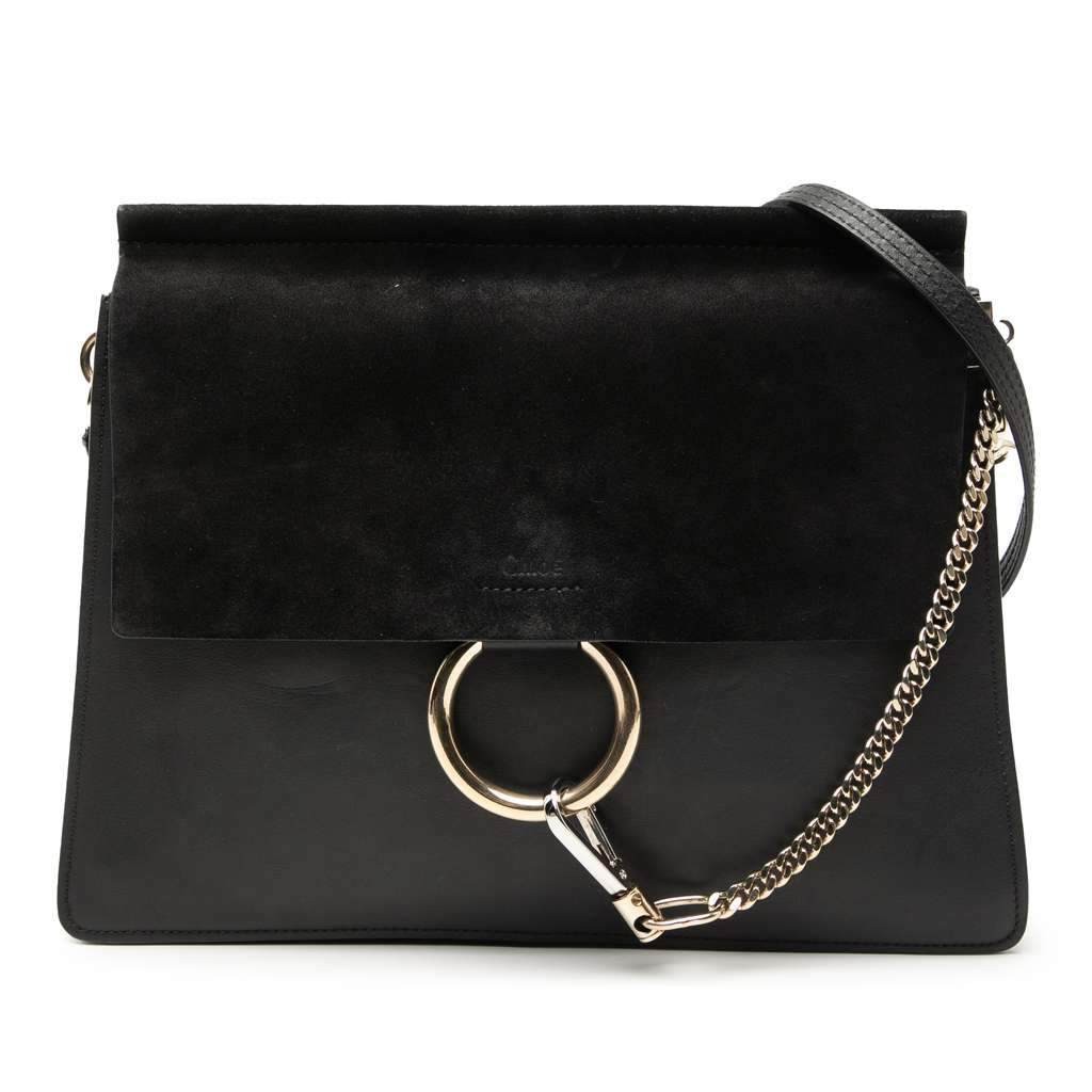 Chloé Medium Leather Faye Shoulder Bag Black Leather Very good condition - Front View