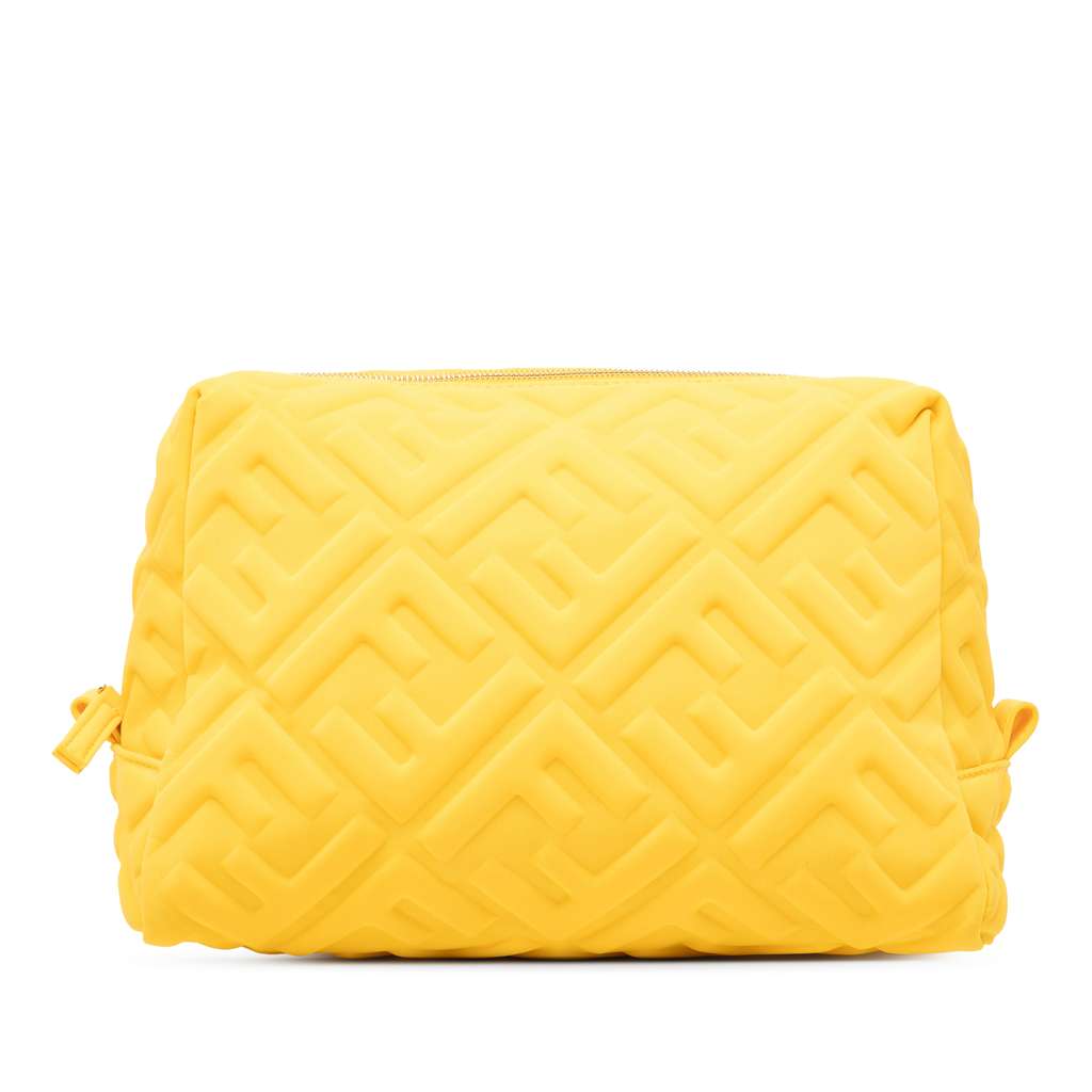 Fendi Zucca Embossed Technical Fabric Cosmetic Pouch Yellow Very good - Front View