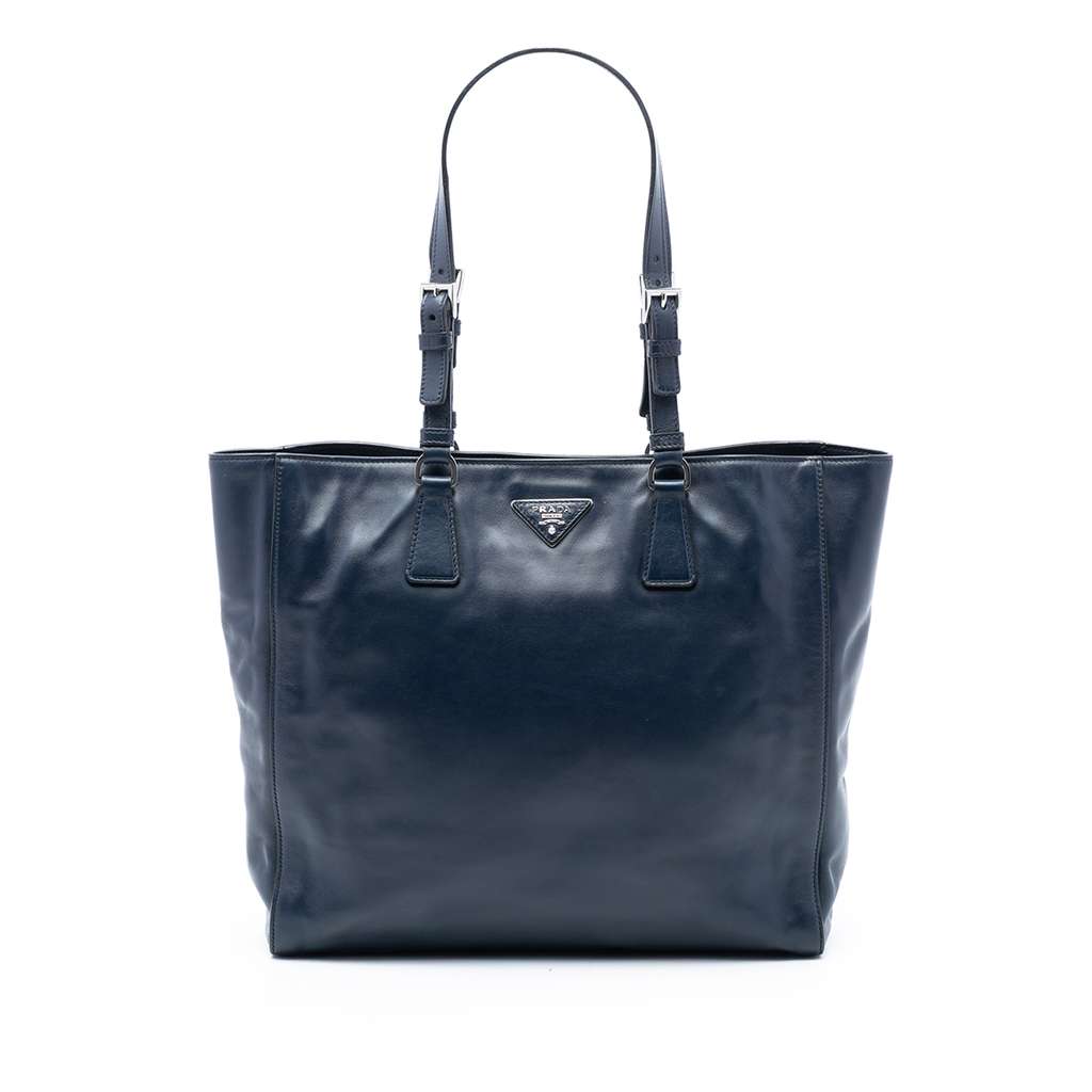 Prada Soft Calf Tote Blue Leather Very good - Front View