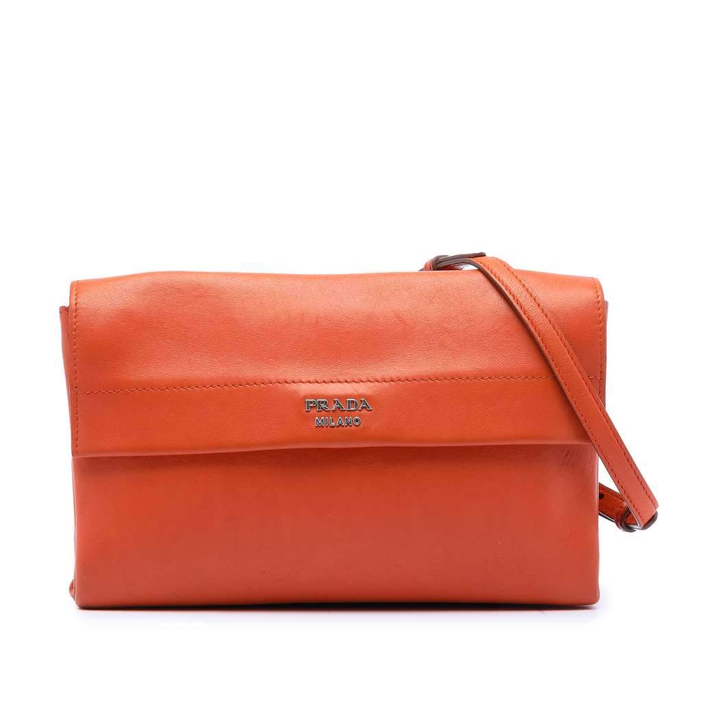 Prada Soft Calf Double Turnlock Crossbody Orange Leather Very good - Front View