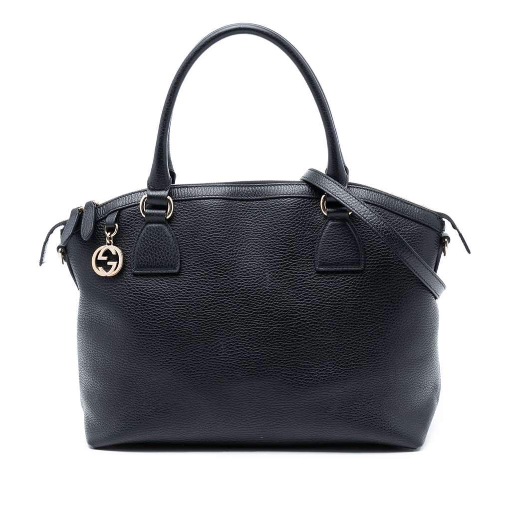 Gucci Medium Leather GG Charm Dome Satchel Black Leather Very good condition - Front View