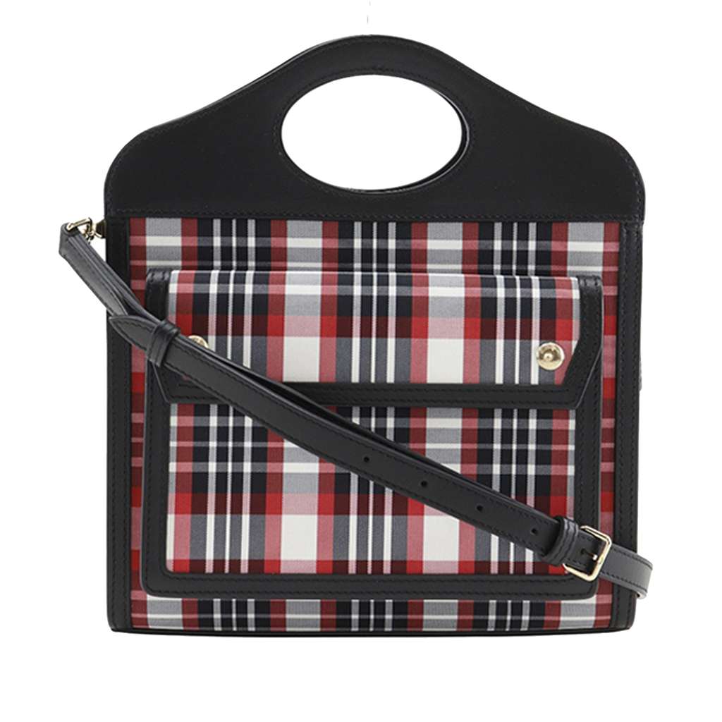 Burberry Mini Plaid Canvas Pocket Satchel Black Canvas Very good - Front View