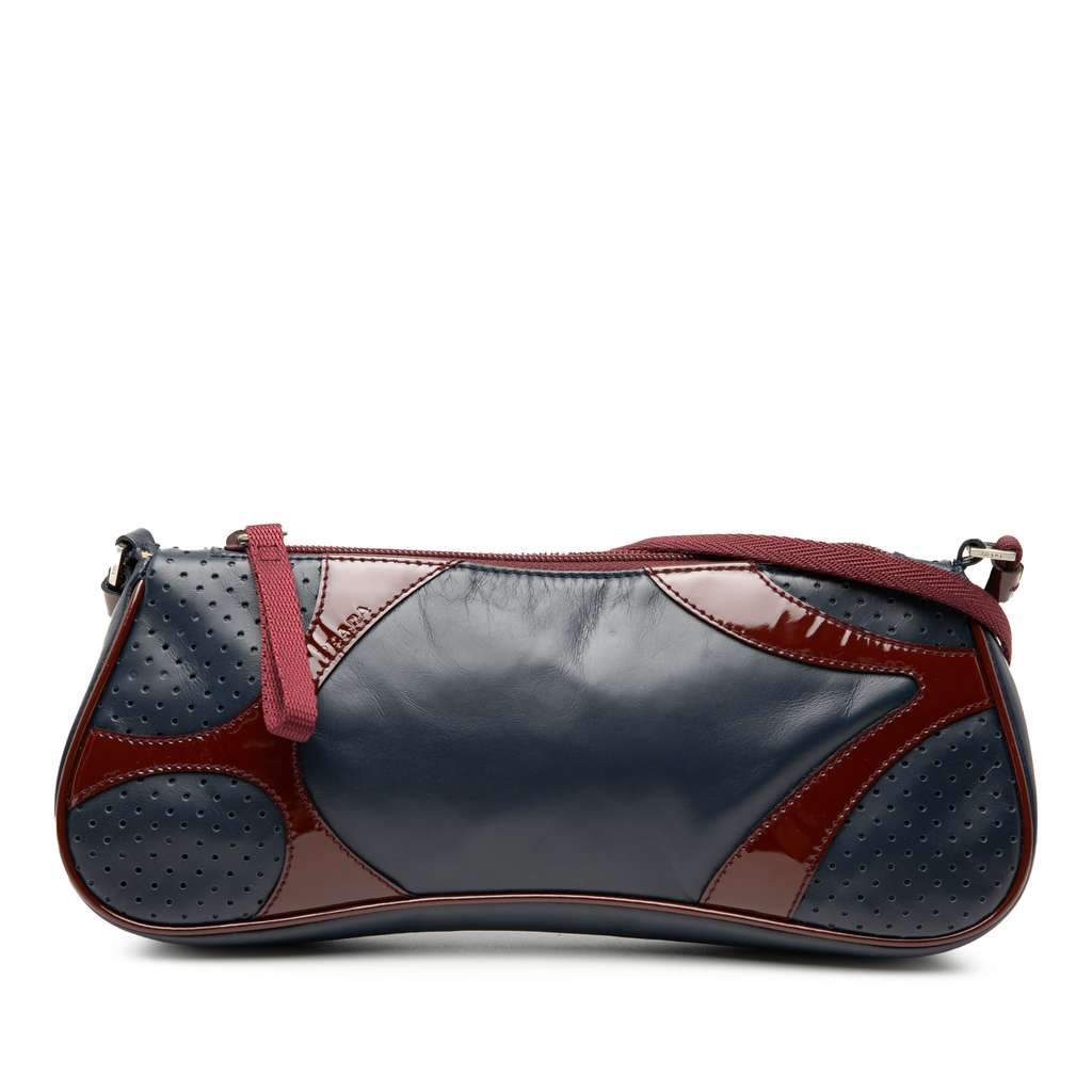 Prada Patent Trimmed Vitello Drive Crossbody Blue Leather Good - Front View