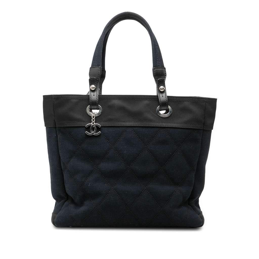 Chanel Medium Quilted Canvas Paris Biarritz Tote Blue Canvas Very good condition - Front View