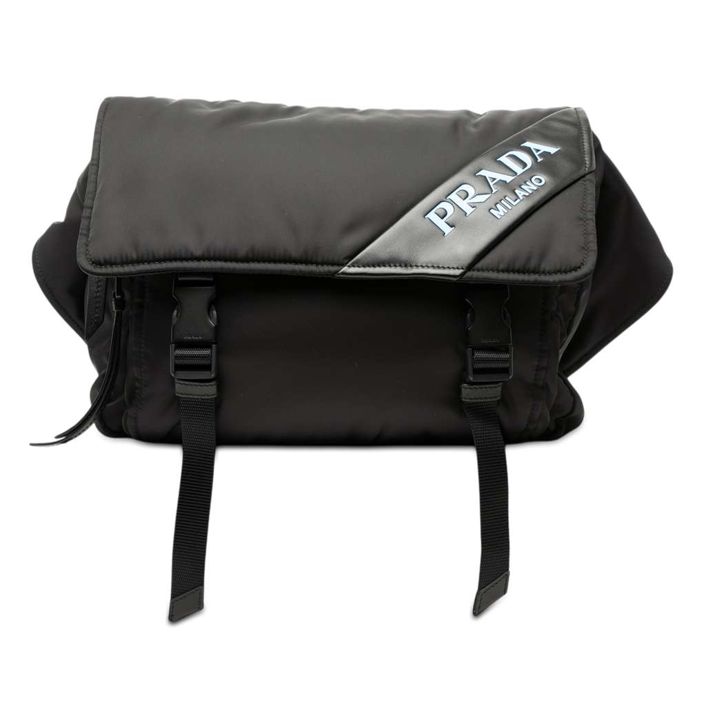 Prada Soft Calf Trimmed Tessuto Double Buckle Belt Bag Black Very good condition - Front View
