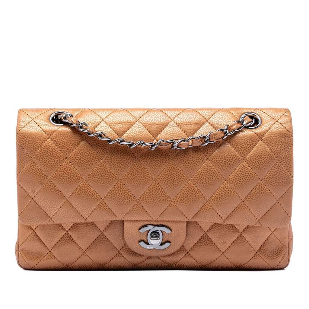 Chanel Medium Classic Metallic Caviar Double Flap Brown Leather Very good condition - Front View