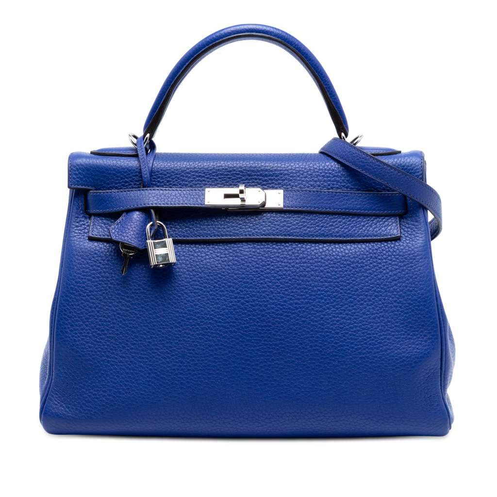 Hermès Clemence Kelly II Retourne 32 Blue Leather Very good condition - Front View