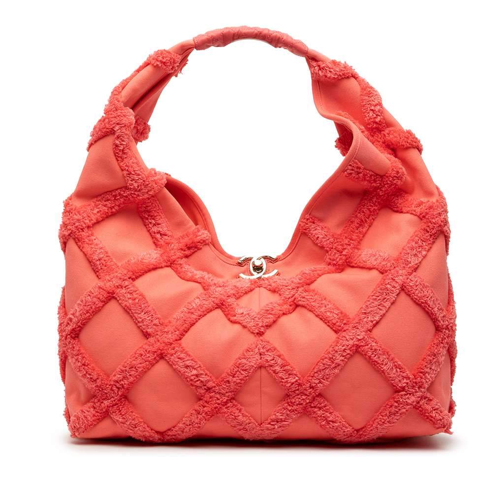 Chanel Large Cotton Canvas CC Embrace Hobo Bag Pink Canvas Good condition - Front View