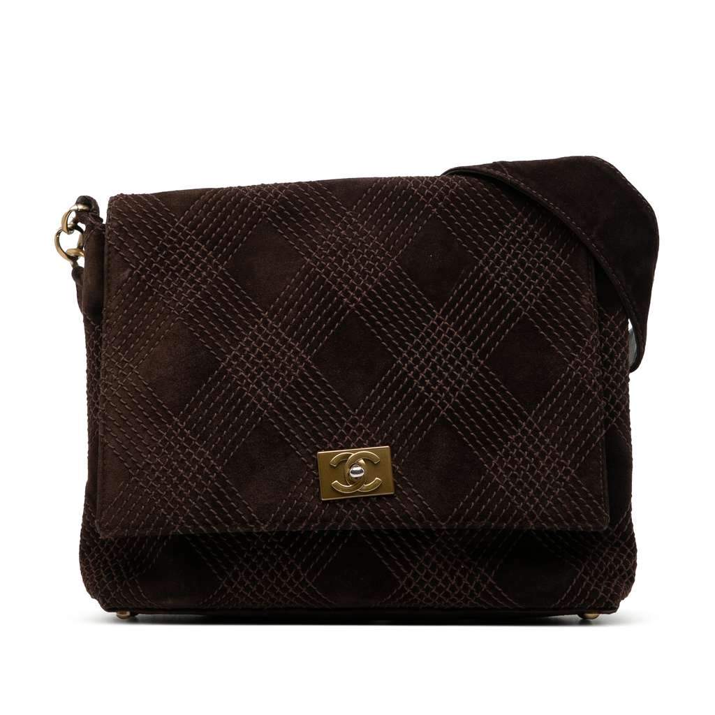 Chanel CC Suede Wild Stitch Crossbody Brown Leather Good condition - Front View