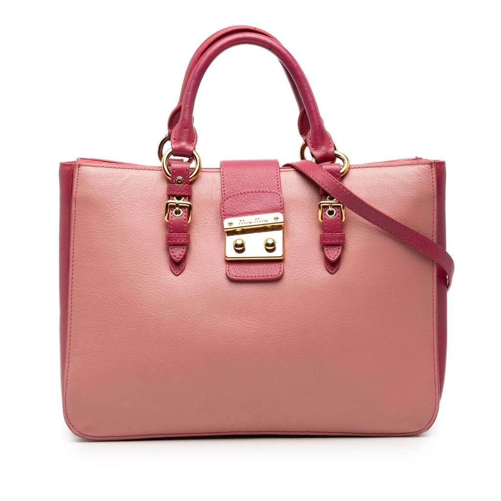 Miu Miu Bicolor Madras Leather Convertible Lock Tote Pink Leather Very good condition - Front View