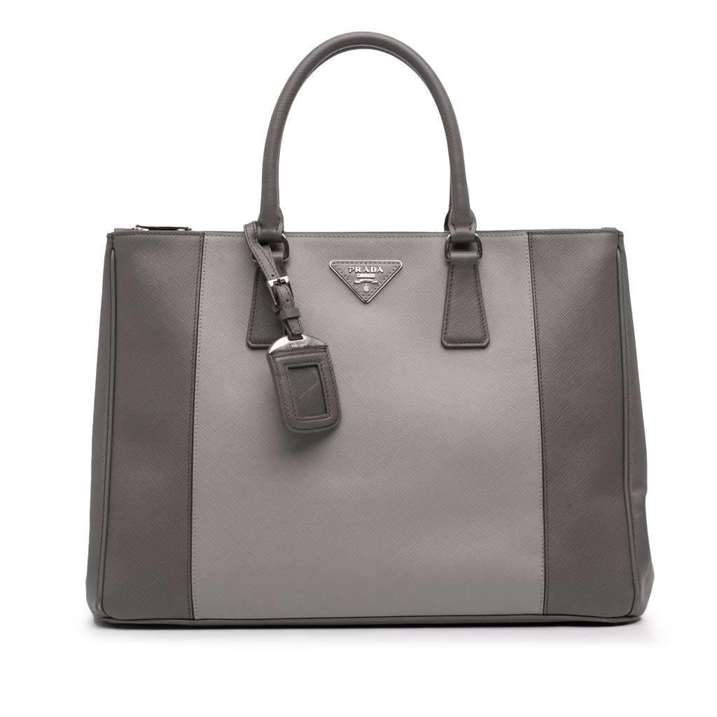 Prada Large Bicolor Saffiano Lux Galleria Double Zip Satchel Grey Leather Very good condition - Front View