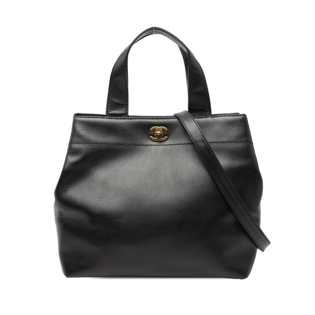 Chanel CC Lambskin Turnlock Satchel Black Medium Leather