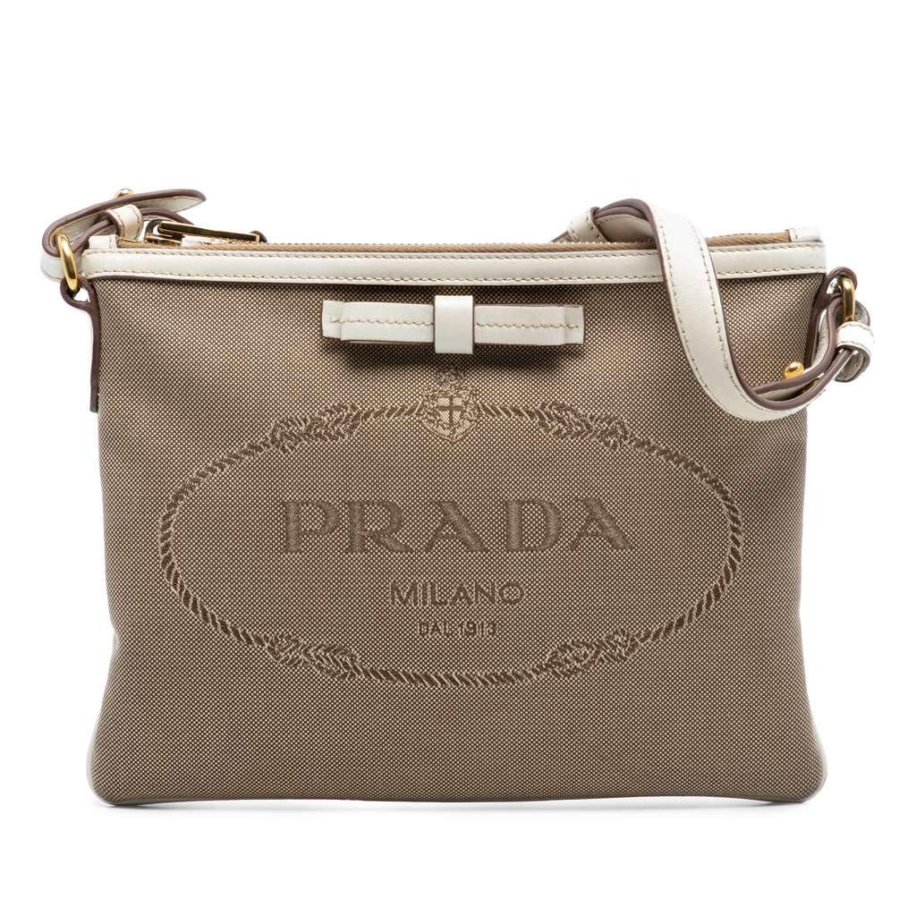 Prada Canvas Canapa Logo Bow Crossbody Brown Canvas Very good condition - Front View