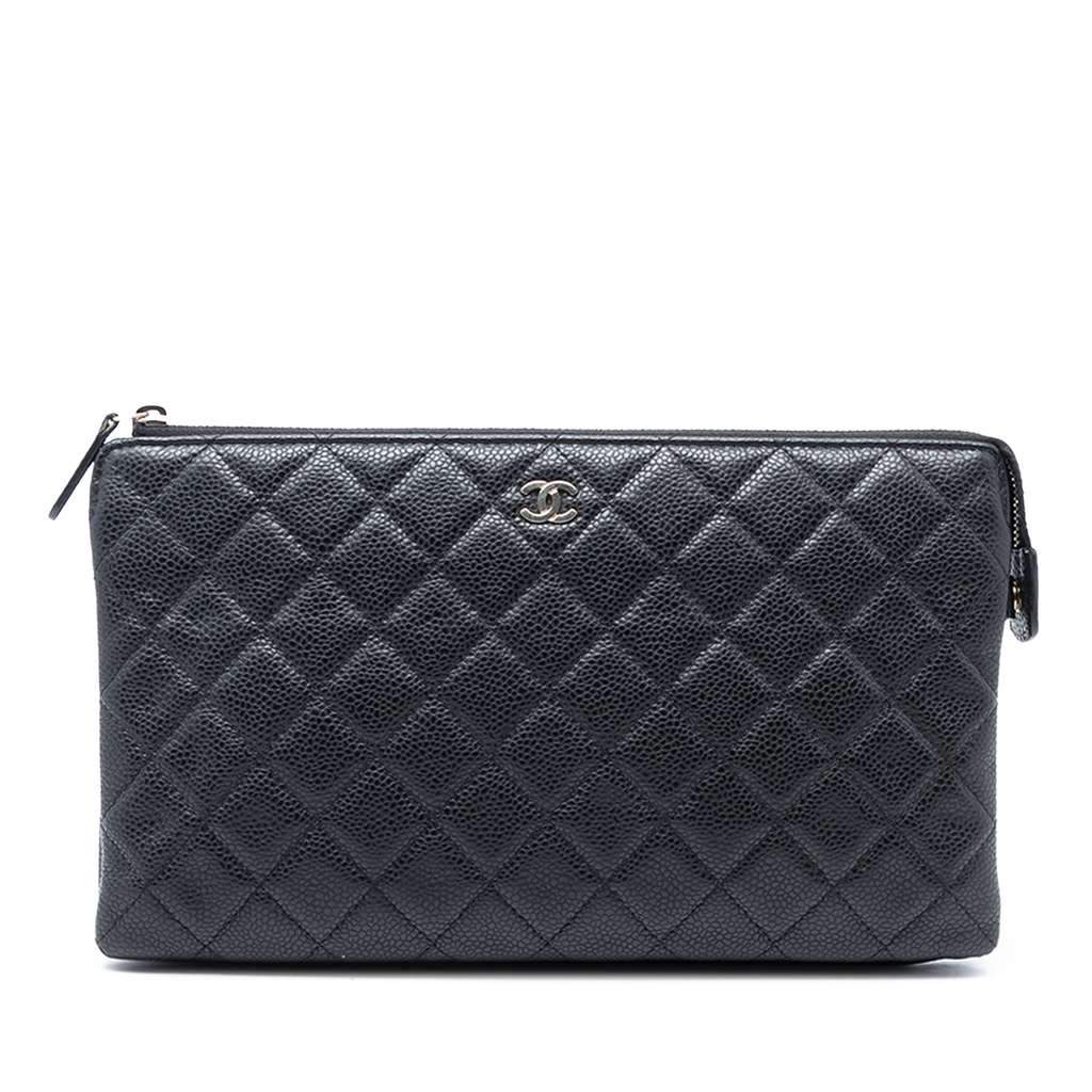 Chanel CC Quilted Caviar Zip Pouch Black Leather Very good condition - Front View