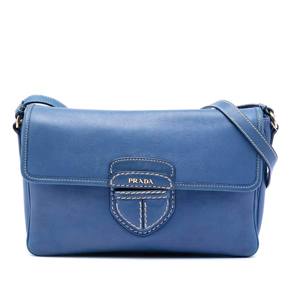 Prada City Calf Pattina Crossbody Blue Leather Very good - Front View