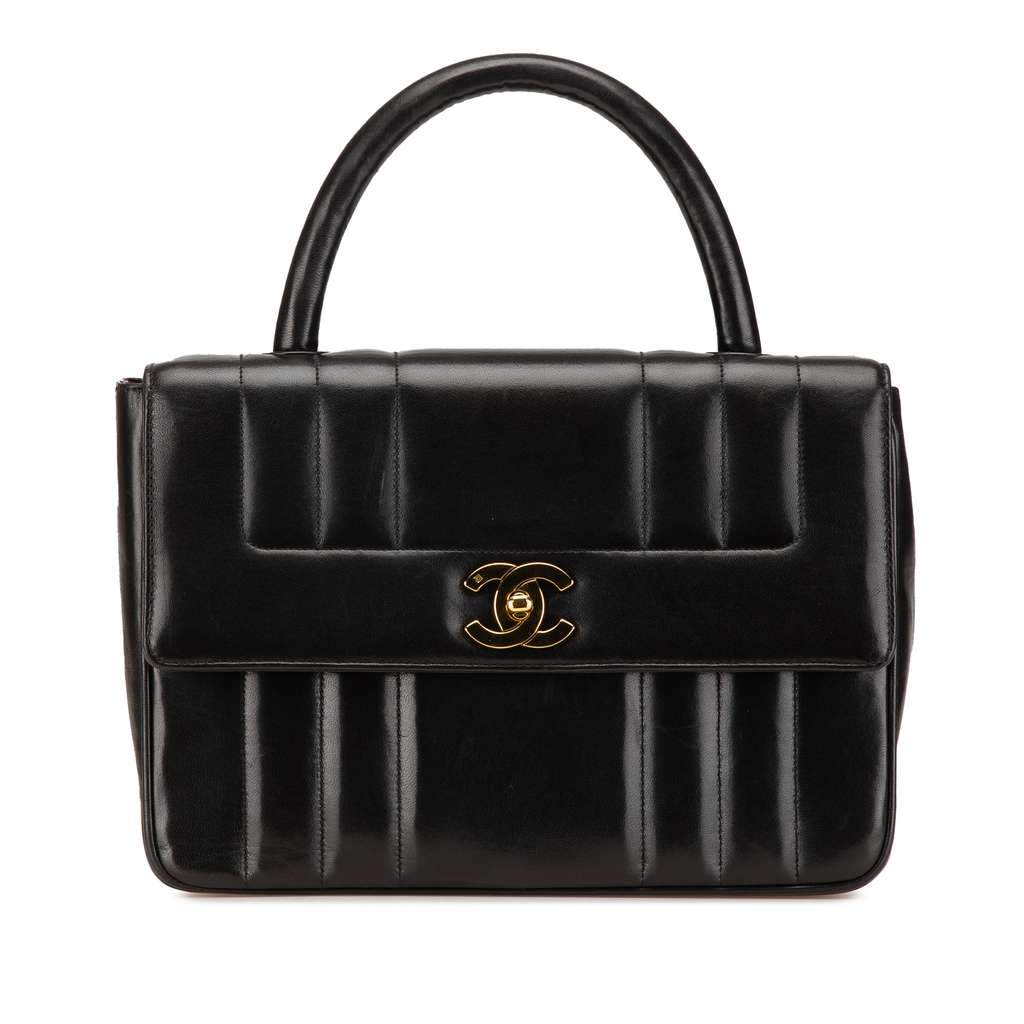 Chanel Mademoiselle Top Handle Handbag Black Leather Very good condition - Front View