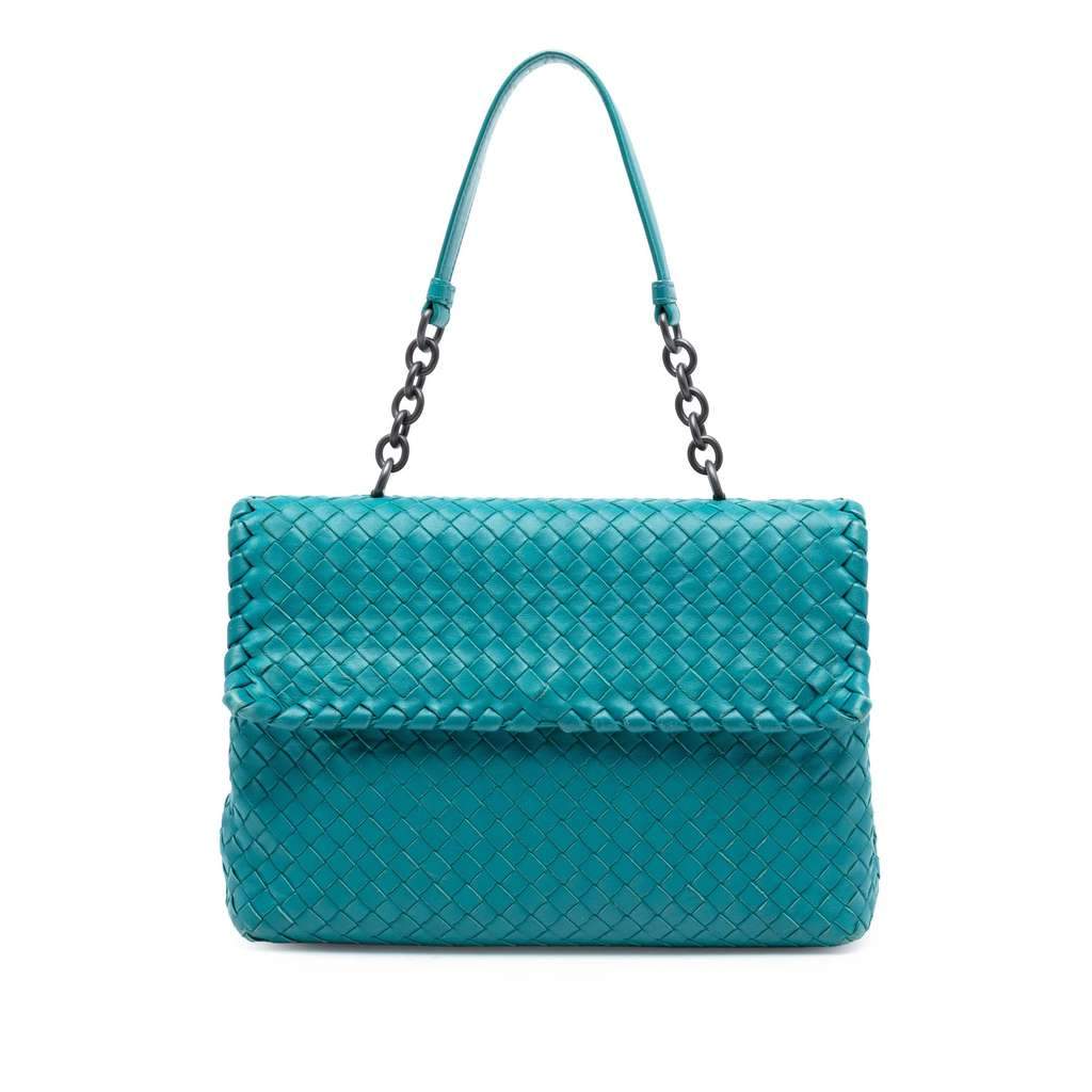 Bottega Veneta Medium Nappa Intrecciato Olimpia Shoulder Bag Blue Leather Very good condition - Front View