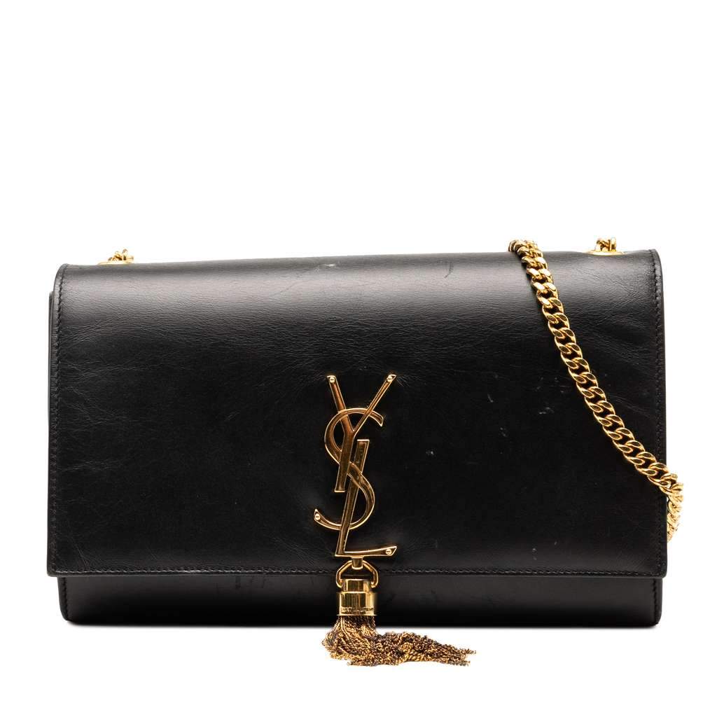 Saint Laurent Medium Smooth Calfskin Classic Monogram Kate Tassel Crossbody Black Leather Very good condition - Front View