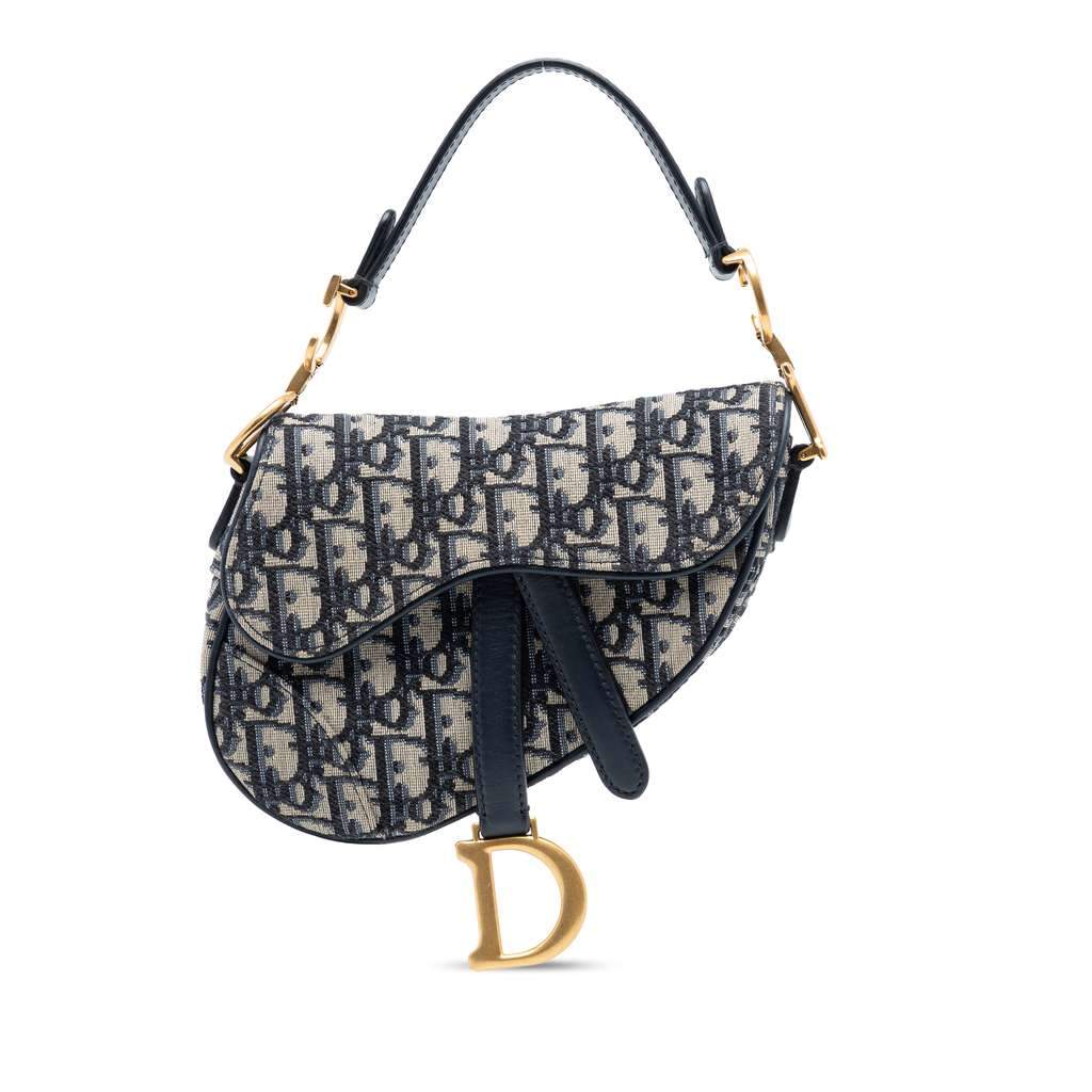 Dior Mini Oblique Canvas Saddle Bag Blue Canvas Very good condition - Front View