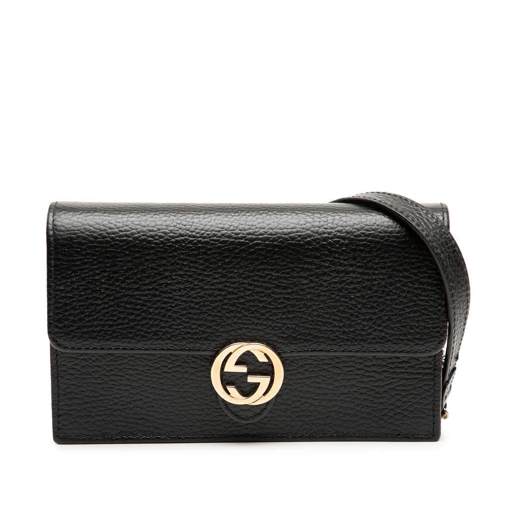Gucci Interlocking G Dollar Calfskin Wallet on Chain Black Leather Very good condition - Front View