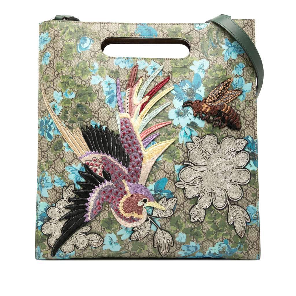 Gucci GG Supreme Embroidered Linea C Blooms XL Tote Brown Canvas Very good condition - Front View